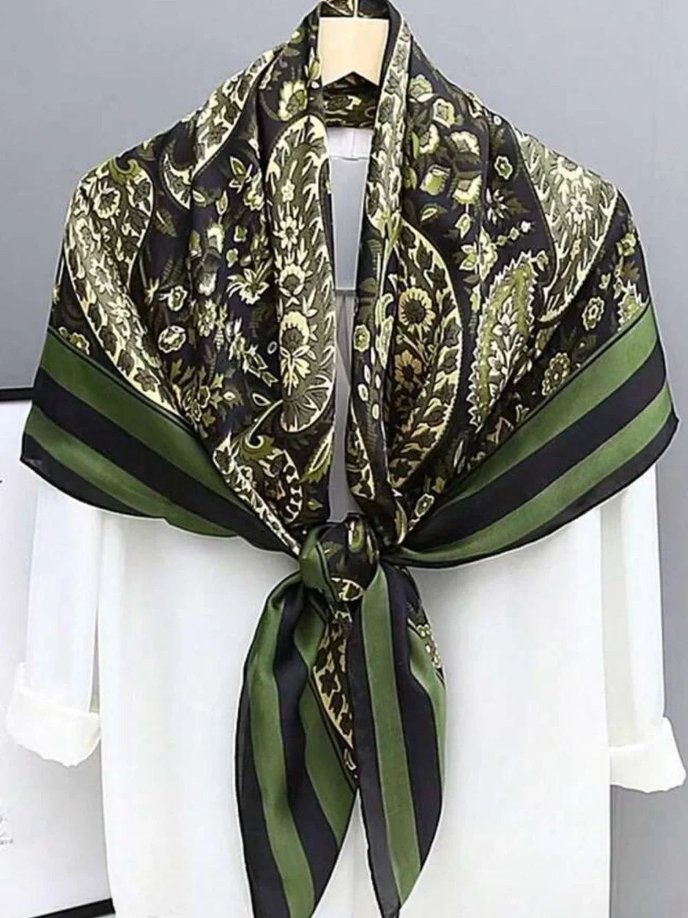 Olive Green Paisley Satin Wrap Scarf